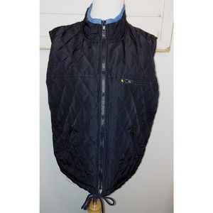 Vittadini Sport Size M Black Nylon Vest Jacket Women's Zip Front Yellow Lining